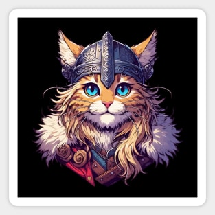 Cute Viking Warrior Cat Norse Mythology Anime Portrait Magnet